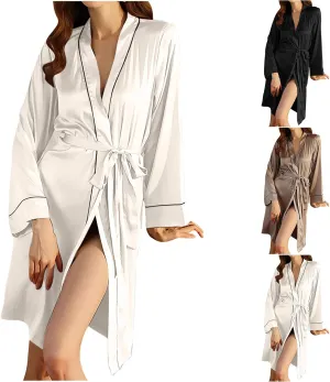 Women's Satin Comfy Bath Robe Silk Bathrobe Short Soft Pajama Tie Straps Sleepwear for Women Shower Spa Nightgown
