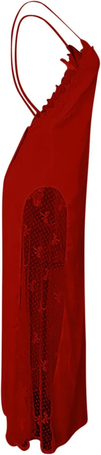 Women's Satin Pajamas Dress Lace Patchwork Nightgown Long Bathrobe Suspender Sleepwear Thin Nightwear Soft Loungewear