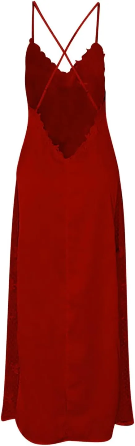 Women's Satin Pajamas Dress Lace Patchwork Nightgown Long Bathrobe Suspender Sleepwear Thin Nightwear Soft Loungewear