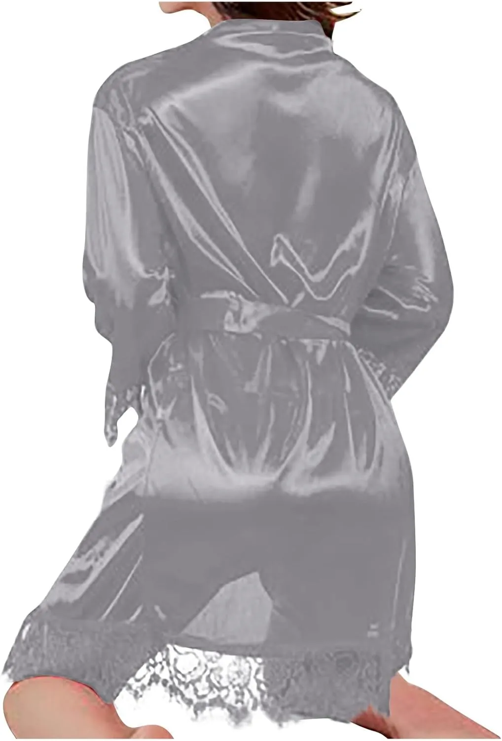 Women's Sexy Nightgown Lace Trim Bathrobe Sleepwear Silk Robes Satin Casual Loungewear Soft Comfy Kimono Lingerie