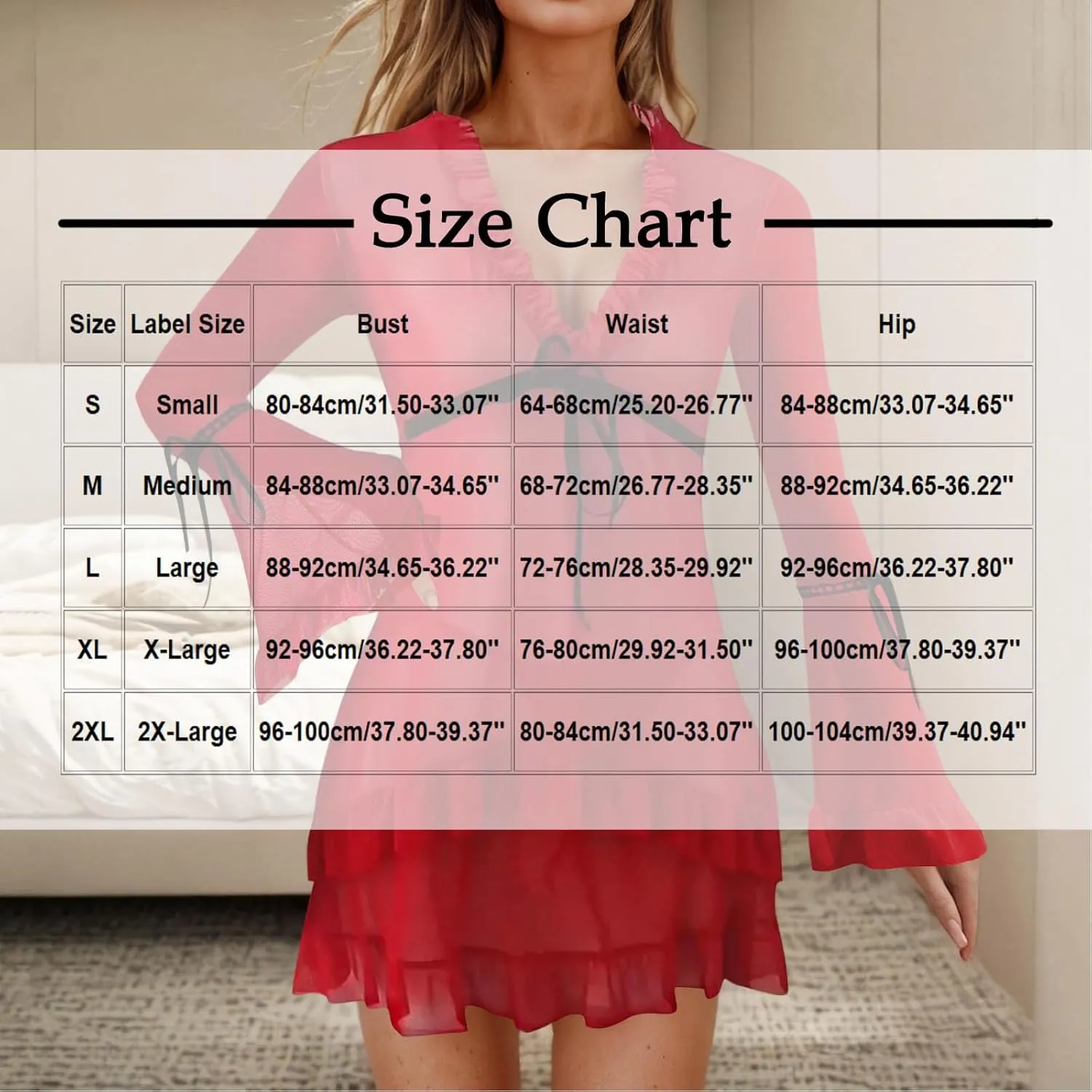 Women's Sheer Mesh Nightgown Sexy Ruffle V Neck Long Sleeve Mini Babydoll Chemise Lingerie with Panty 2Pcs Sleepwear