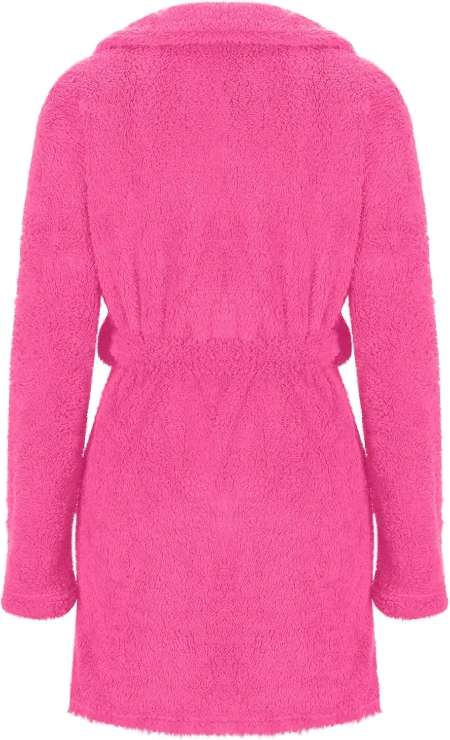 Womens Short Hooded Plush Robe, Soft Cozy Warm Fleece Bathrobe Midi Length House Coat Nightgown Winter Sleepwear