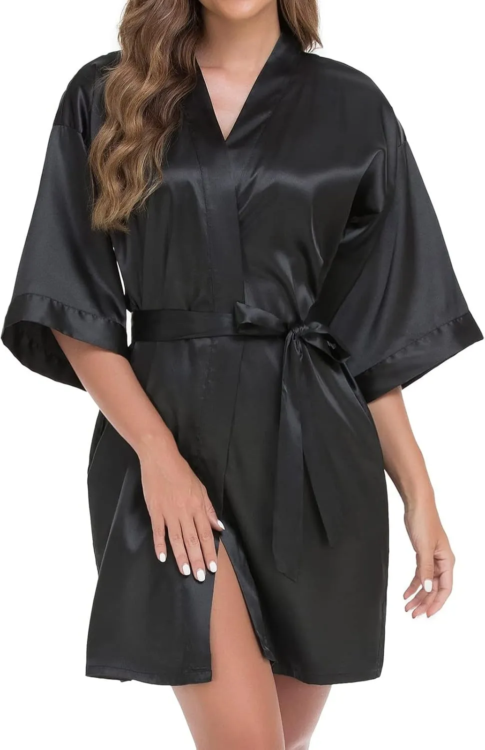 Women's Short Kimono Robe Silky Satin Bathrobe Bride Bridesmaids Getting Ready Sleepwear Leopard Print Nightgowns