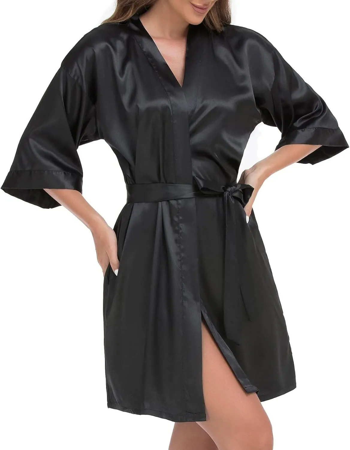 Women's Short Kimono Robe Silky Satin Bathrobe Bride Bridesmaids Getting Ready Sleepwear Leopard Print Nightgowns