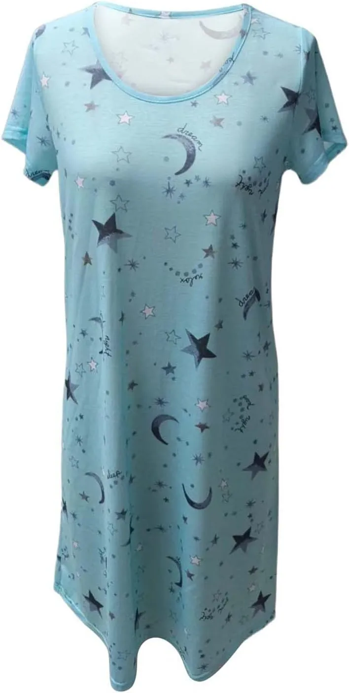 Womens Short Sleeve Striped Printing Sleepshirt Scoop Neck Cute Nightdress Comfy Nightgown Dress Nightgowns for Women