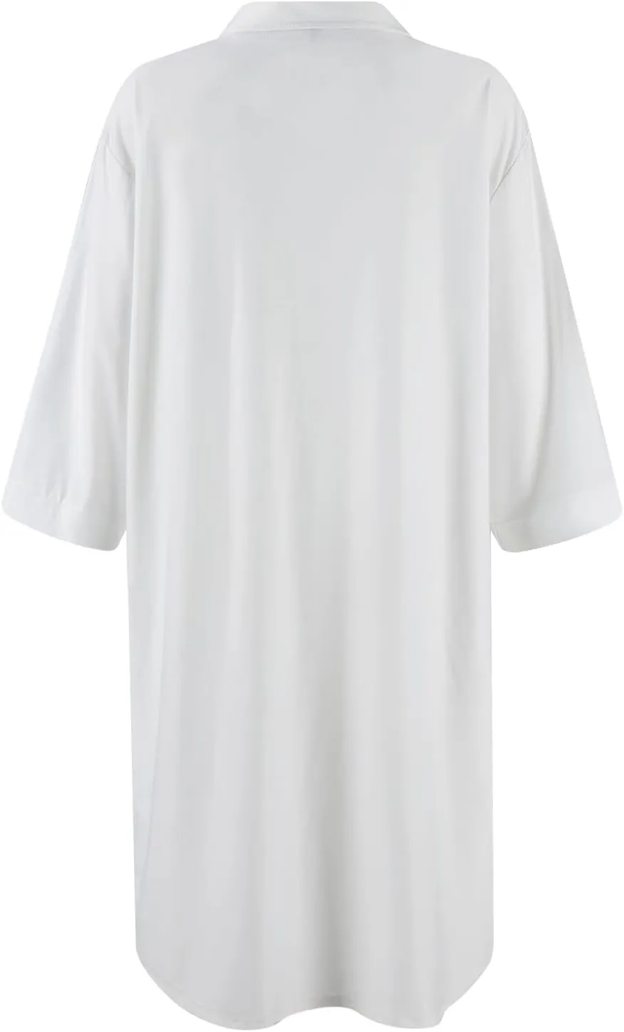 Womens Silk Satin Nightshirt Button Down Sleepshirt Half Sleeve Elegant Nightgown Solid Christmas Printed Sleepwear