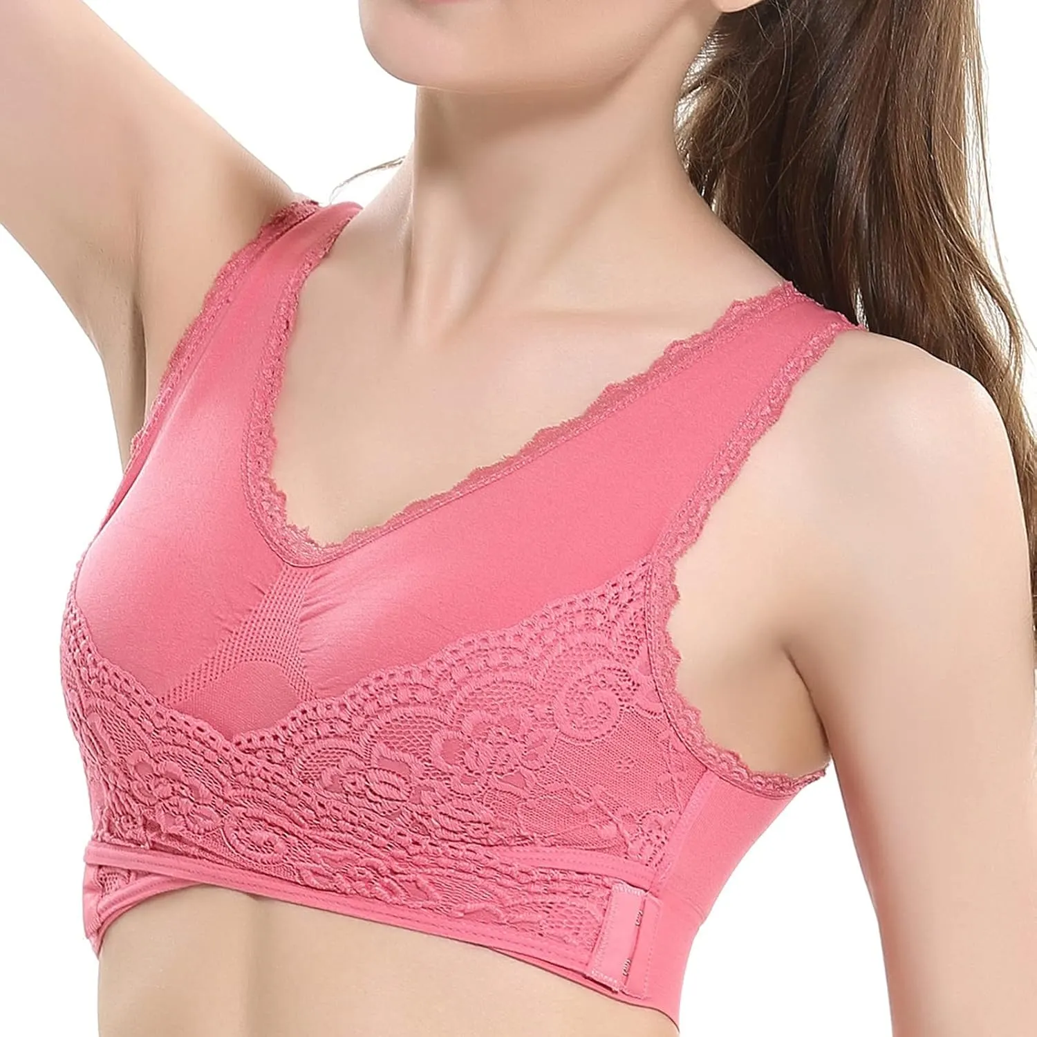 Women's Sports Bras Front Cross Side Buckle Lace Bras Wireless Push Up Seamless Bra Wireless Breathable Bralettes