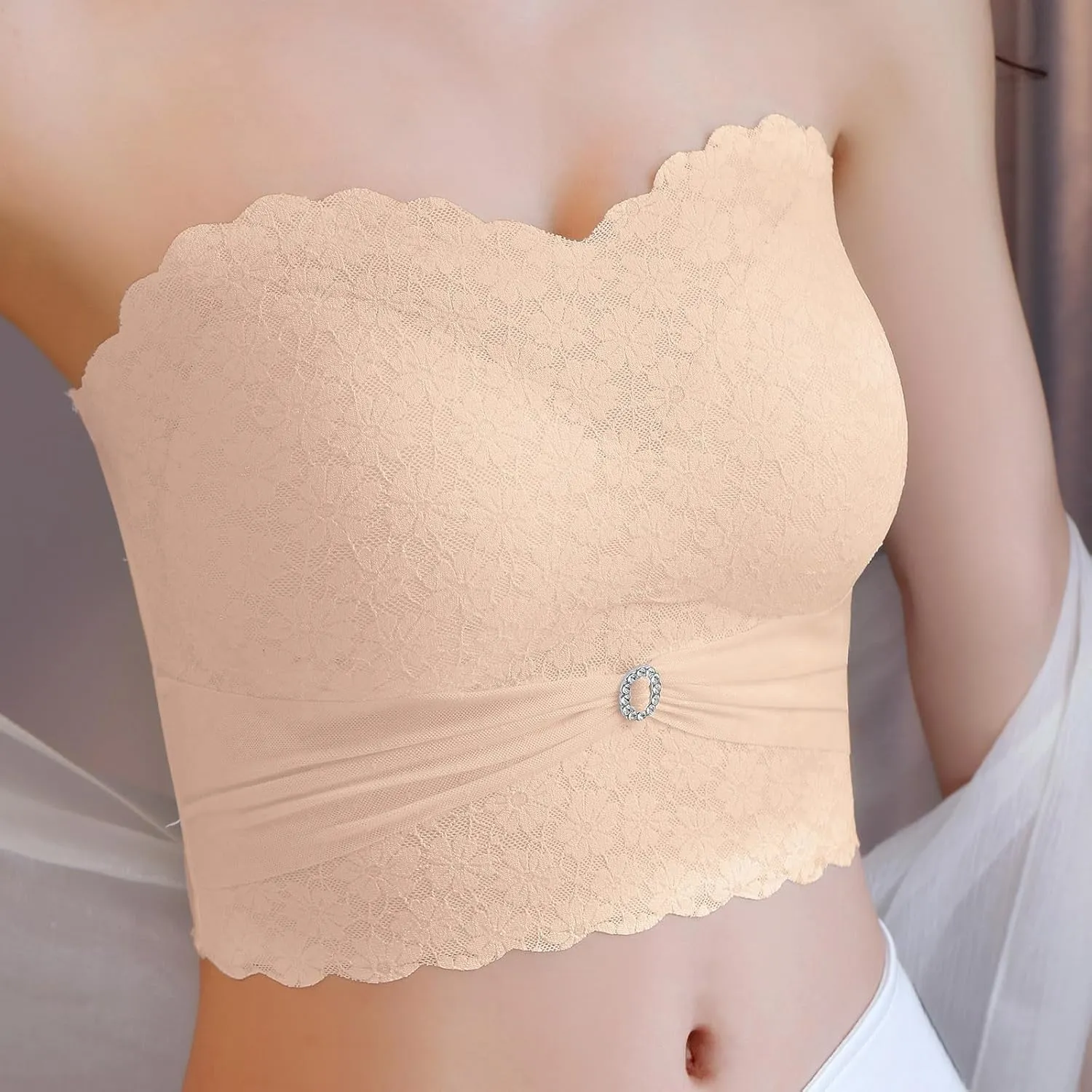 Women's Strapless Push Up Bra Slip Design for Large Bust Minimizes Appearance Slipping Sweetheart Womens Padded