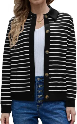 Women's Striped Cardigan Sweaters Long Sleeve Knit Lightweight Cardigan Fall Outfits Clothes Fashion Trendy