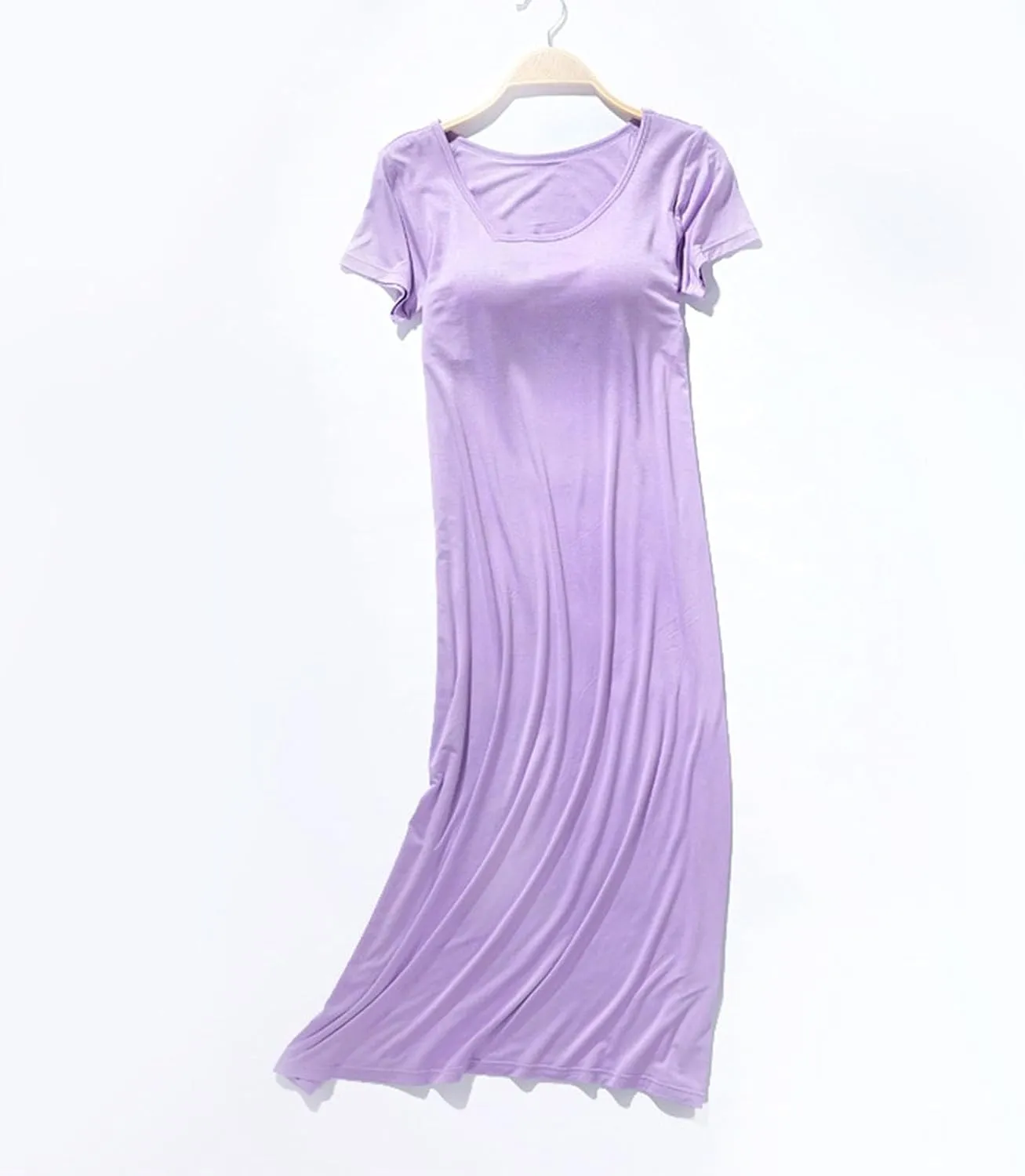 Womens Summer Nightgowns with Built in Shelf Bra Comfy Short Sleeve Long Nightshirt Soft Modal Sleepwear Nightdress