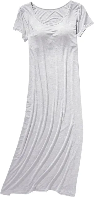 Womens Summer Nightgowns with Built in Shelf Bra Comfy Short Sleeve Long Nightshirt Soft Modal Sleepwear Nightdress