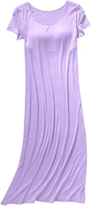 Womens Summer Nightgowns with Built in Shelf Bra Comfy Short Sleeve Long Nightshirt Soft Modal Sleepwear Nightdress