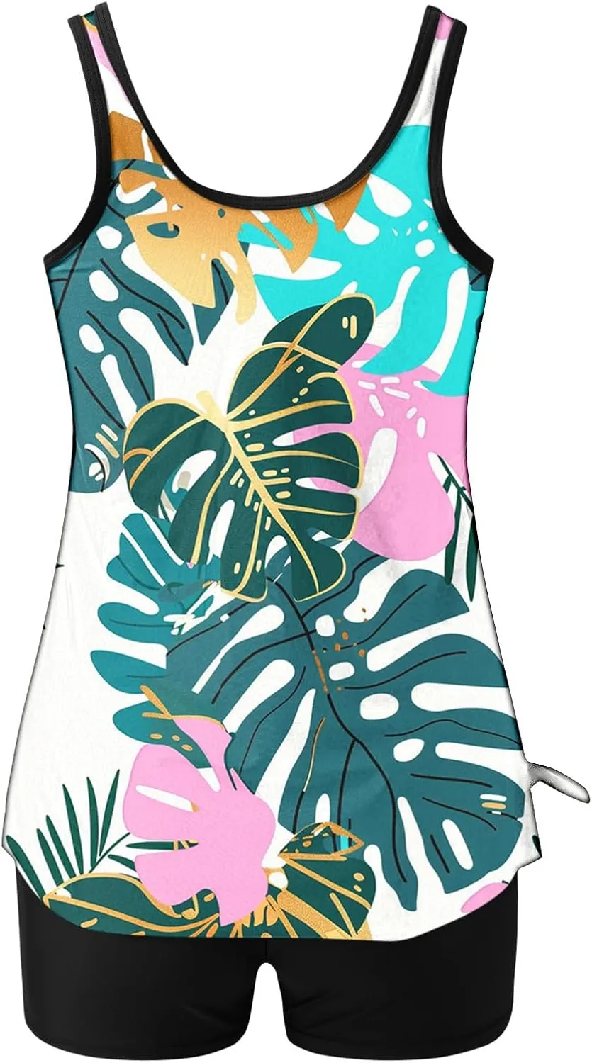 Womens Swimwear Beach Tankini Shorts Match Tops Vests Two Piece Color Block Modest Bathing Suit Sets for Women Casual