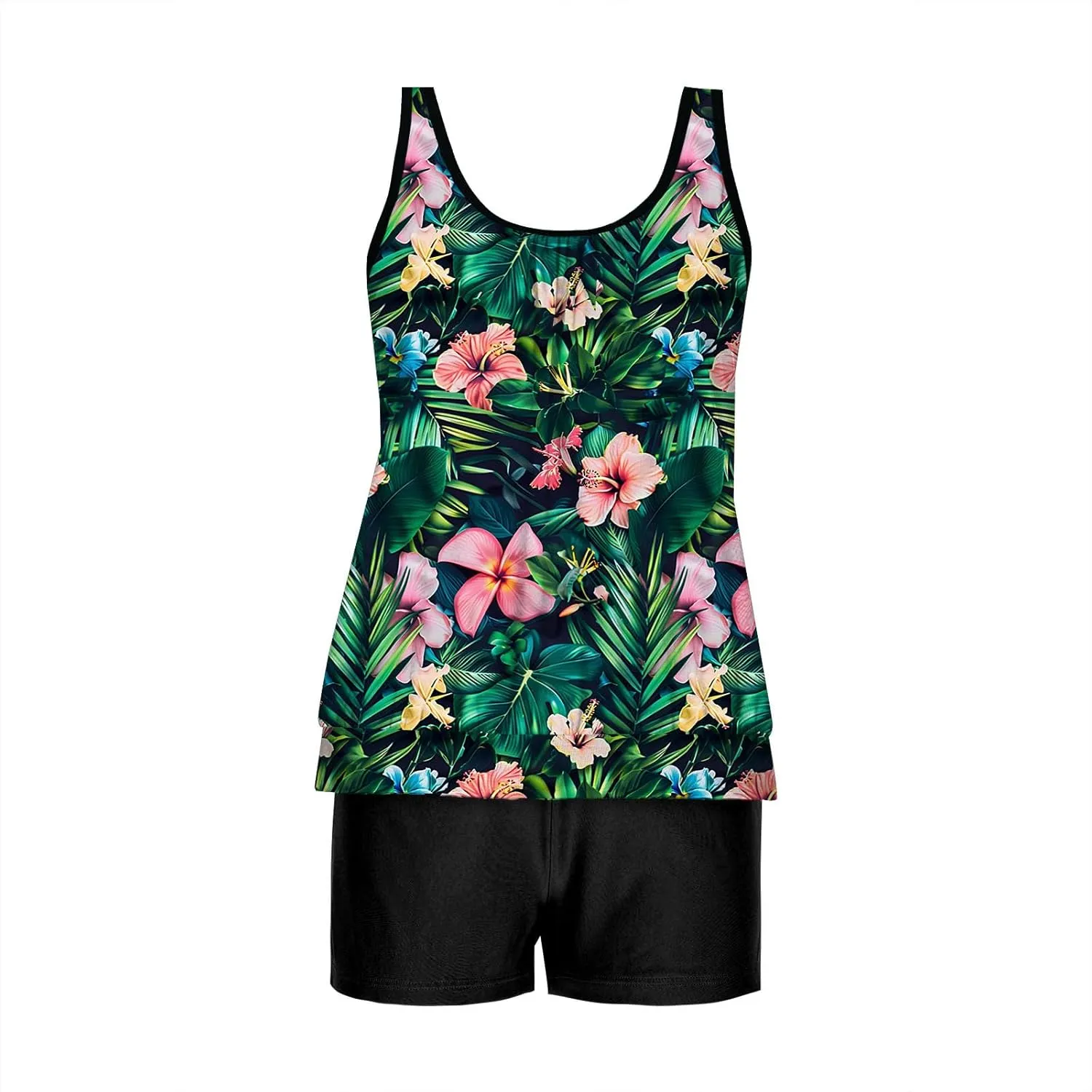 Womens Swimwear Beach Tankini Shorts Match Tops Vests Two Piece Color Block Modest Bathing Suit Sets for Women Casual
