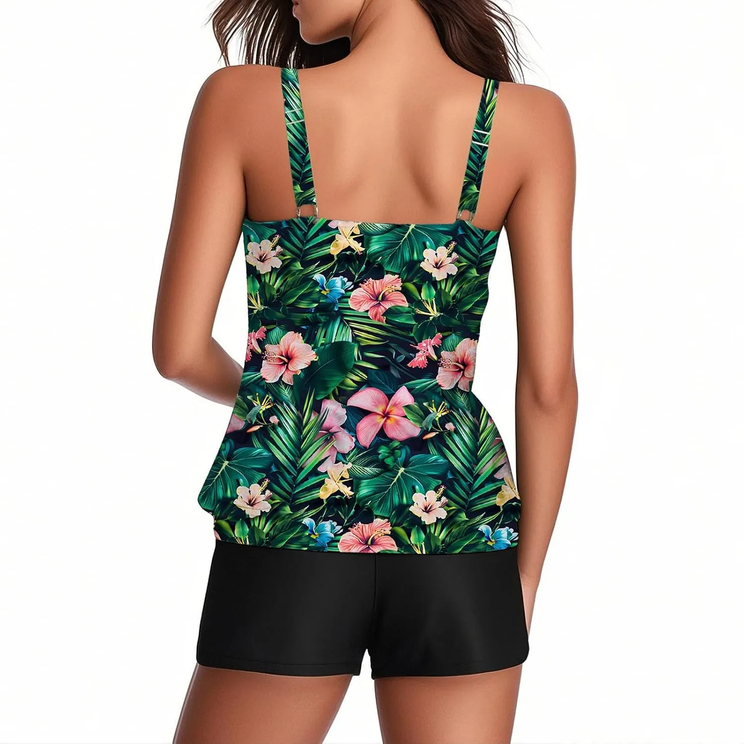 Womens Swimwear Beach Tankini Shorts Match Tops Vests Two Piece Color Block Modest Bathing Suit Sets for Women Casual