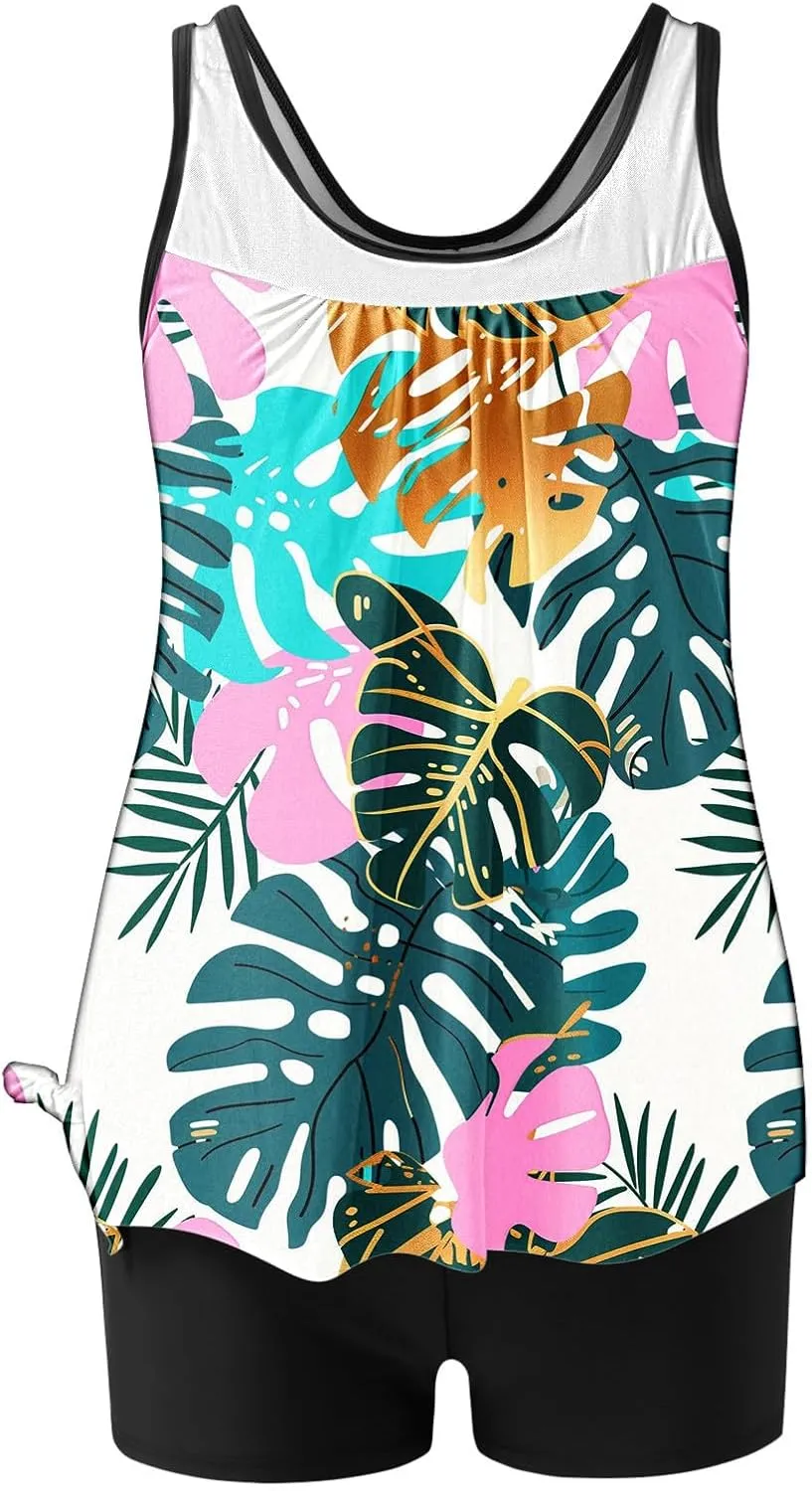 Womens Swimwear Beach Tankini Shorts Match Tops Vests Two Piece Color Block Modest Bathing Suit Sets for Women Casual