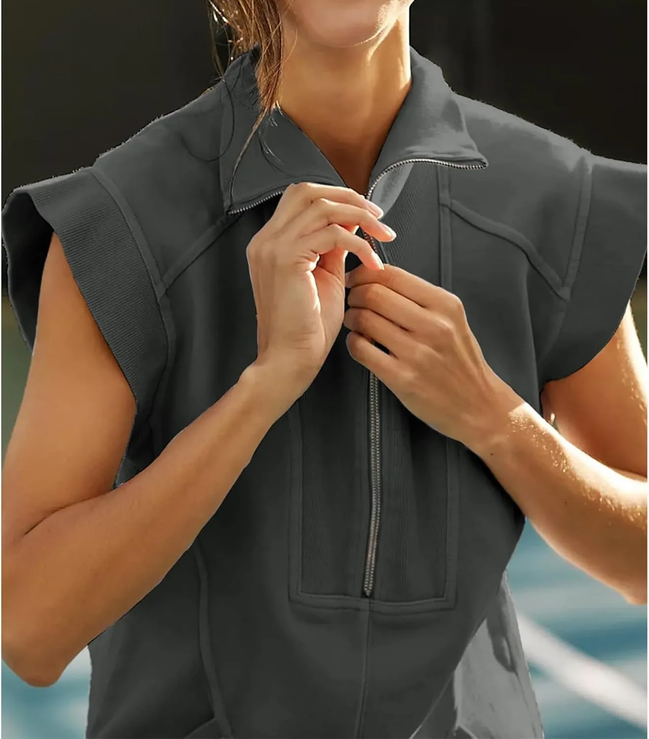 Womens Tennis Dress Half Zip Sweatshirt Dresses Summer Sports Casual V Neck Sleeveless Pullover Tunic Tops Mini Dress