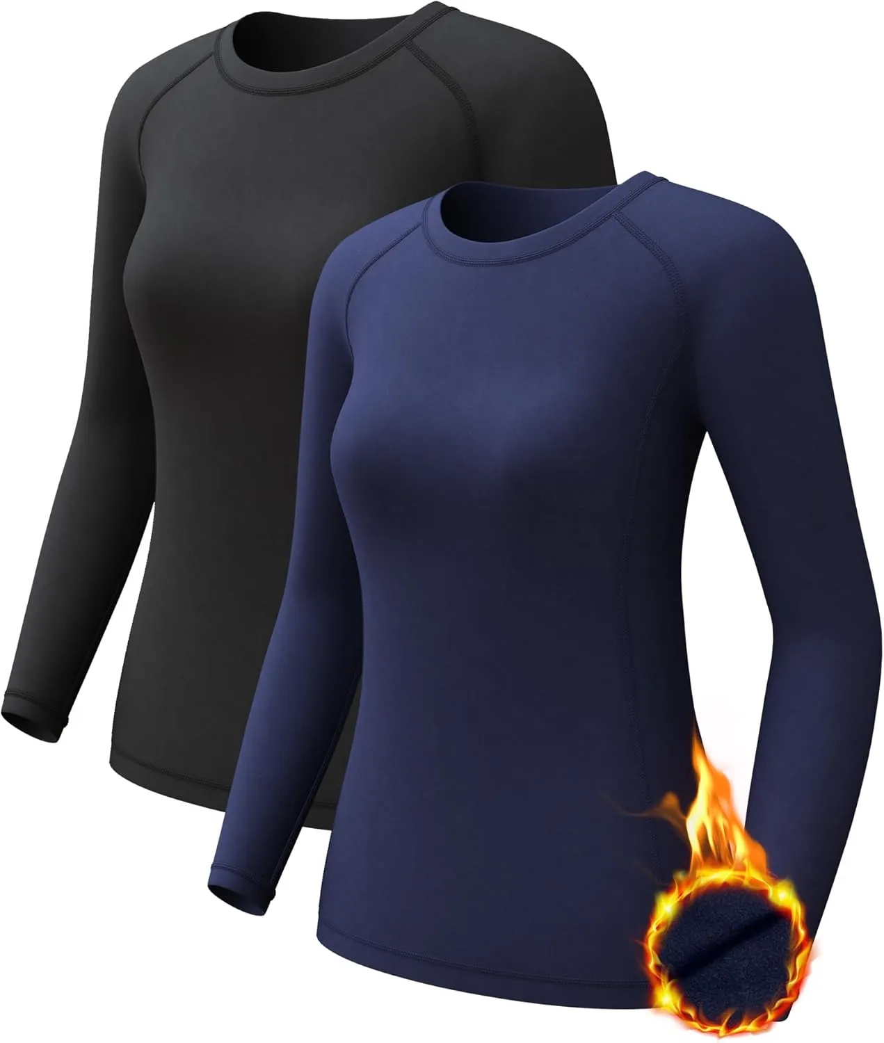 Women's Thermal Athletic Shirts Long Sleeve Compression Baselayer Tops for Cold Weather 2 4 Pack, Medium, Black Blue
