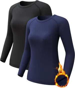 Women's Thermal Athletic Shirts Long Sleeve Compression Baselayer Tops for Cold Weather 2 4 Pack, Medium, Black Blue
