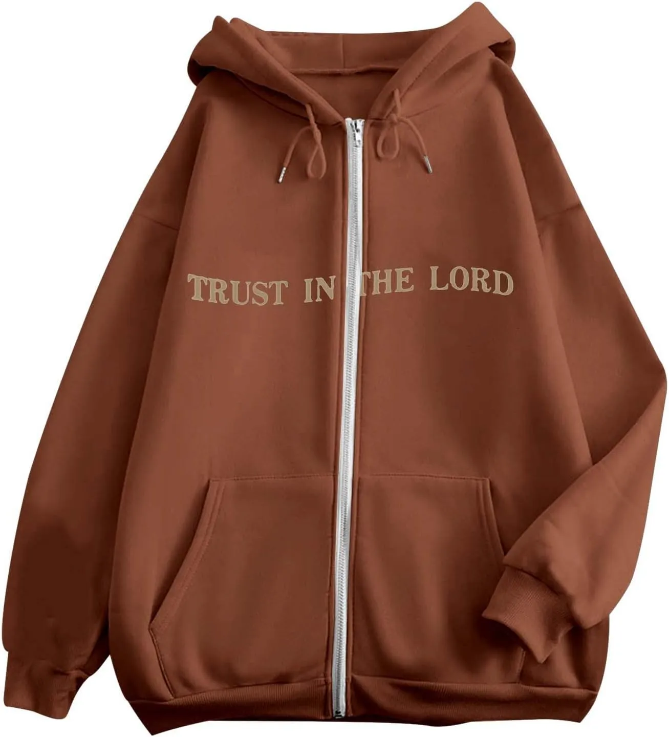 Women's Trust In The Lord Full Zip Up Christian Hoodies Comfort Fleece Lined Aesthetic with Hood Jackets 2024 Jesus