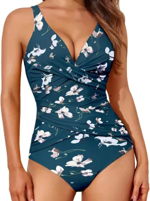 Women's Tummy Control Swimsuits Women's High Waisted Bathing Suit Wrap Tie Back Monokini Swimwear 1 2 Piece Bikini