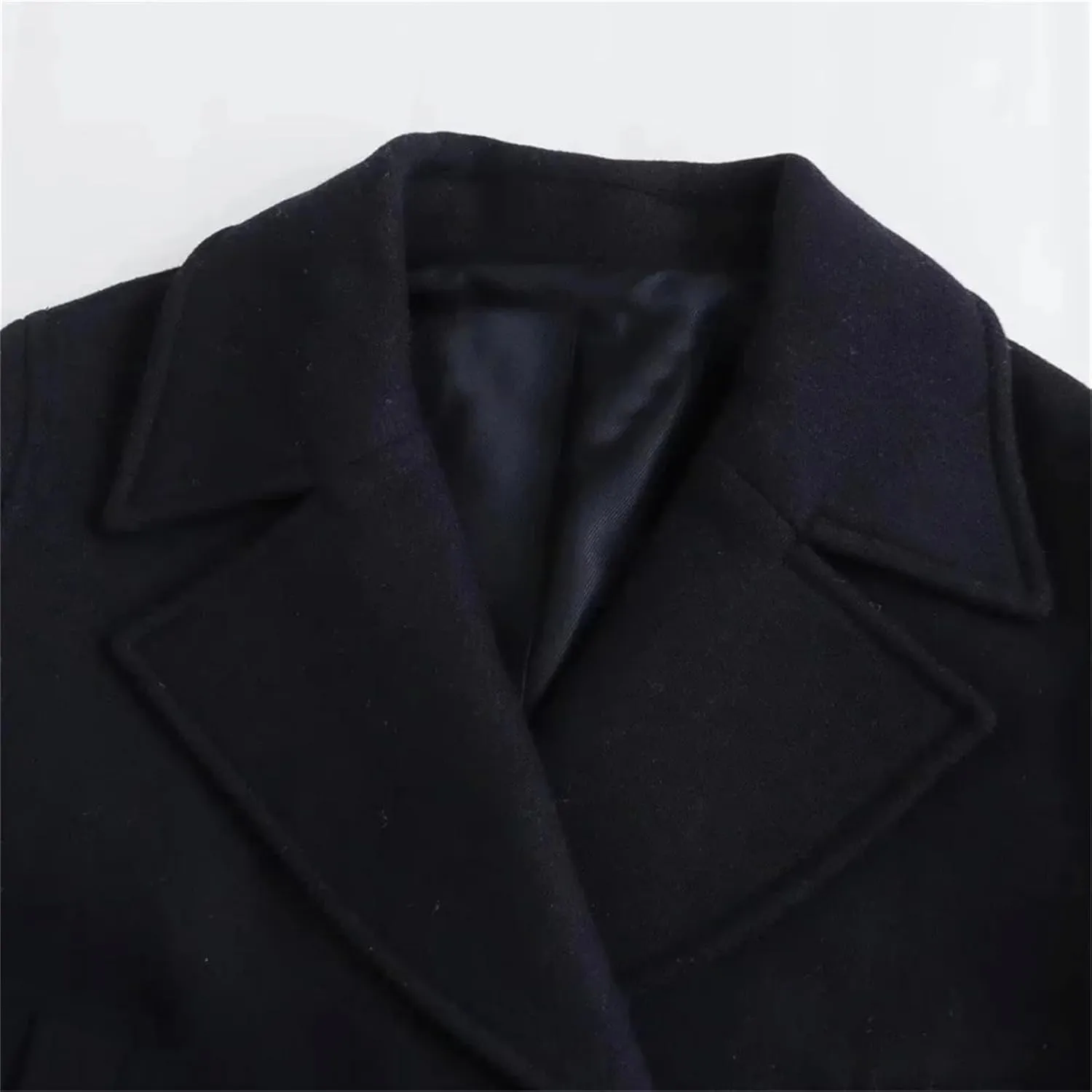 Women's Turn-Down Collar Long Sleeve Casual Pocket Double Breasted Jacket Tweed Coat