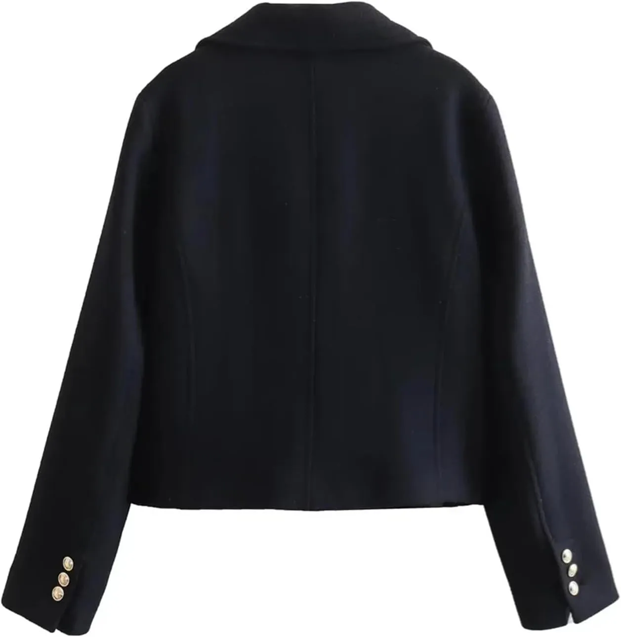 Women's Turn-Down Collar Long Sleeve Casual Pocket Double Breasted Jacket Tweed Coat