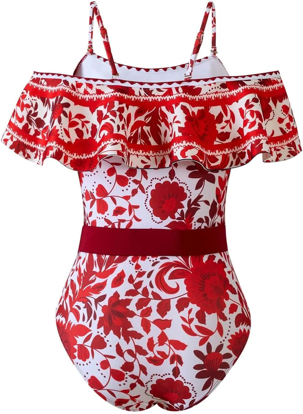 Women's Two-Piece Swimwear with Beach Cover Ups Sexy Flower Print Sexy One-Piece Sports Swimsuit with Warp Skirt