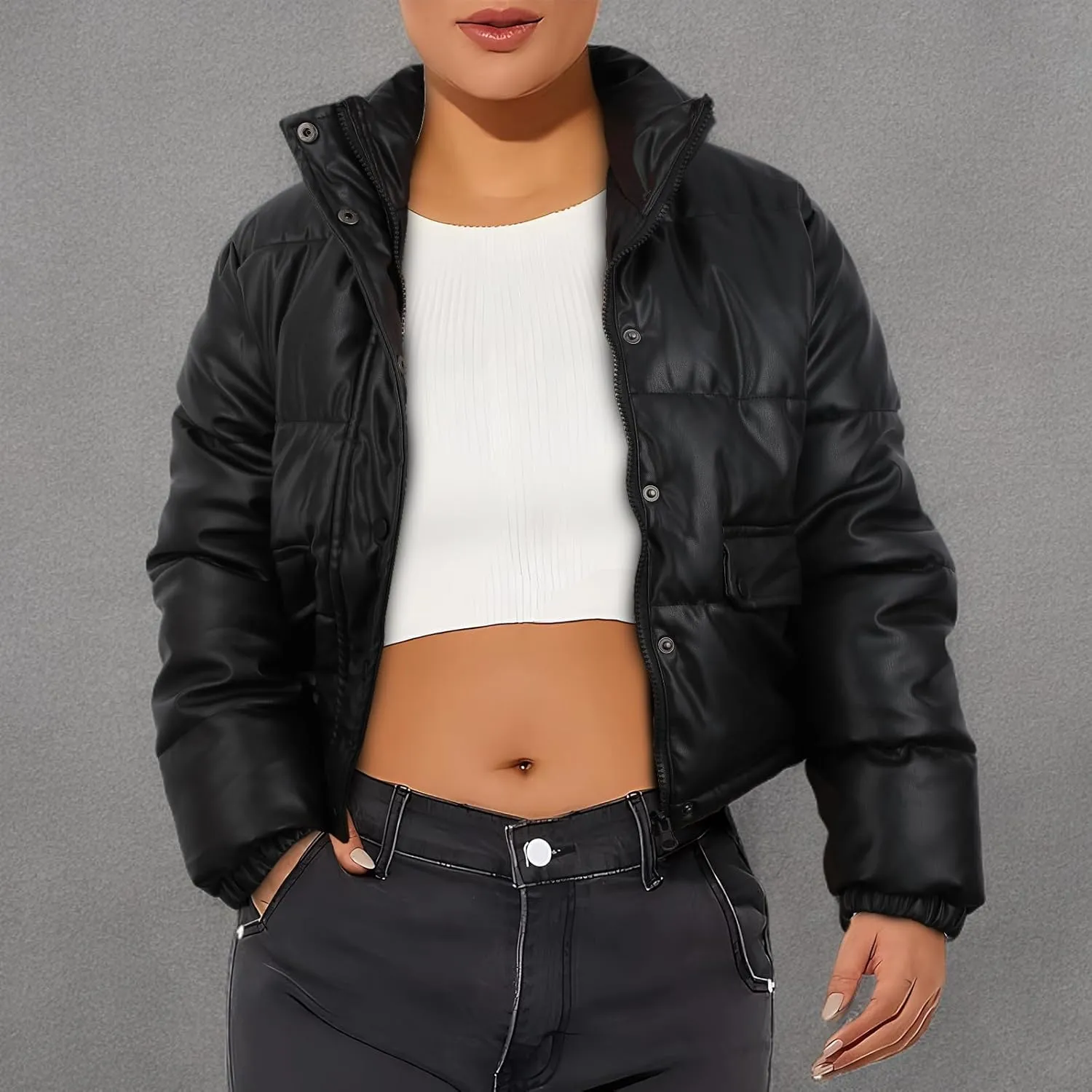 Women's Winter Cropped Puffer Jacket Coat Short Warm Quilted Fashion Jacket