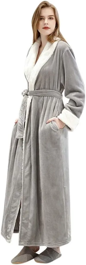 Women's Winter Fleece Robe Cozy Plush Long Warm Bathrobe for Women Tie Waist Soft Luxurious Fuzzy Spa Robes