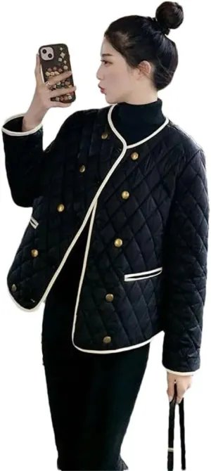 Women's Winter Jacket Double Breasted Buckle Lightweight Cotton-Padded Coat Warm Casual Short Top Coat