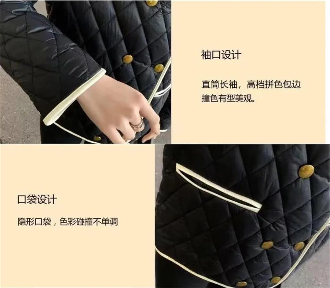 Women's Winter Jacket Double Breasted Buckle Lightweight Cotton-Padded Coat Warm Casual Short Top Coat