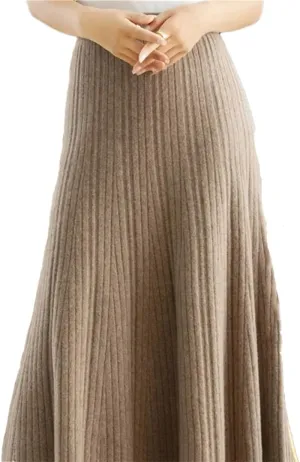 Women's Wool Knitted Skirt A-Line Stretch High Waist Solid Color Pleated Midi Skirts