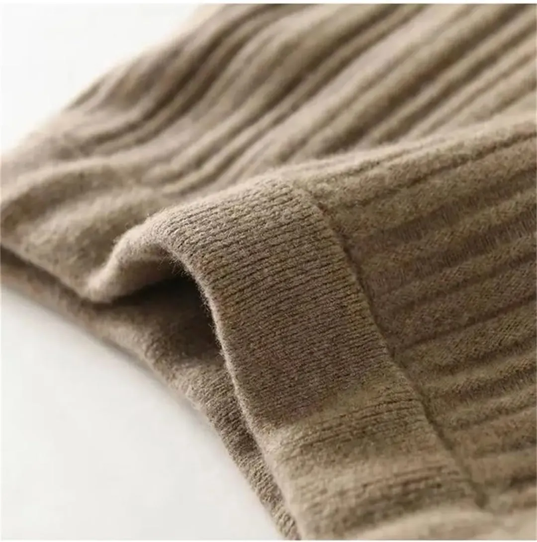 Women's Wool Knitted Skirt A-Line Stretch High Waist Solid Color Pleated Midi Skirts