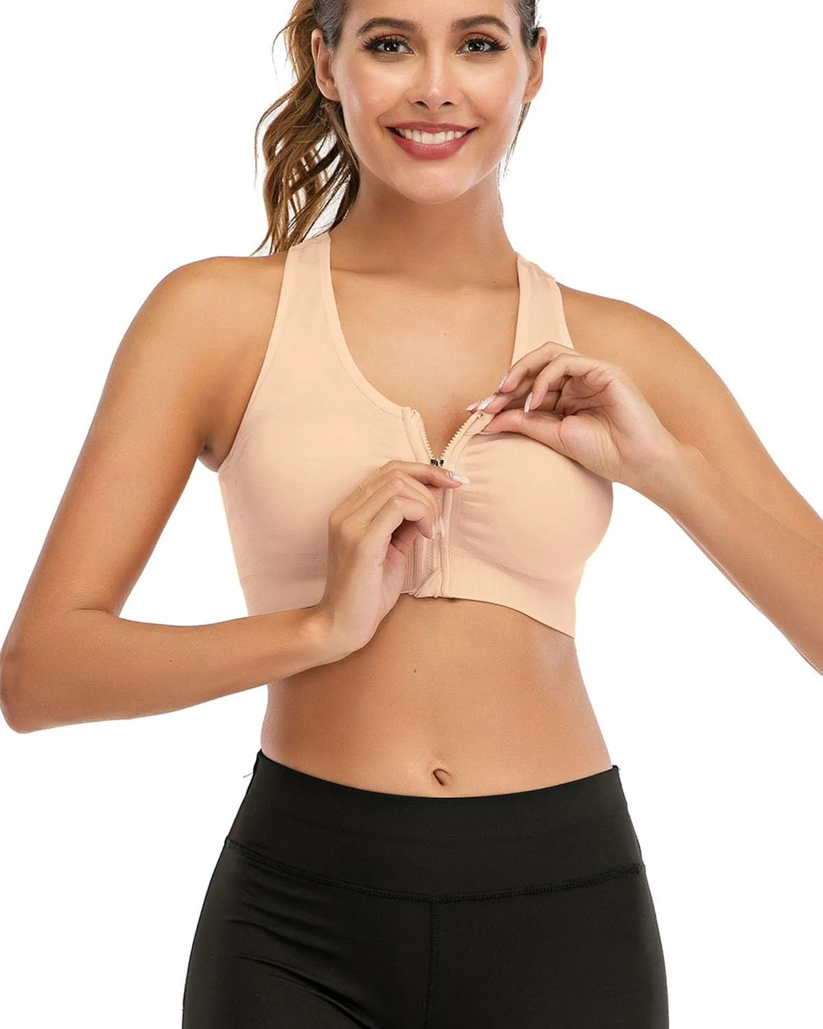 Women's Zip Front Sports Bra Wireless Post-Surgery Bra Active Yoga Sports Bras
