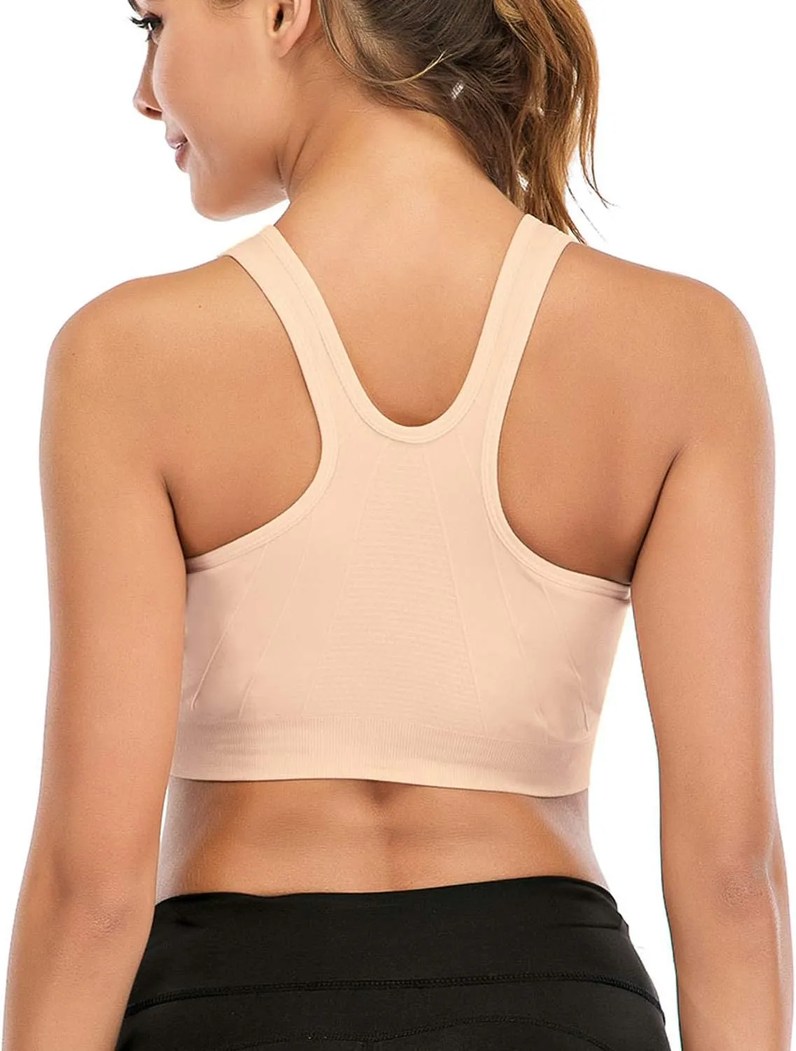 Women's Zip Front Sports Bra Wireless Post-Surgery Bra Active Yoga Sports Bras