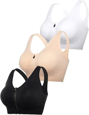 Women's Zip Front Sports Bra Wireless Post-Surgery Bra Active Yoga Sports Bras