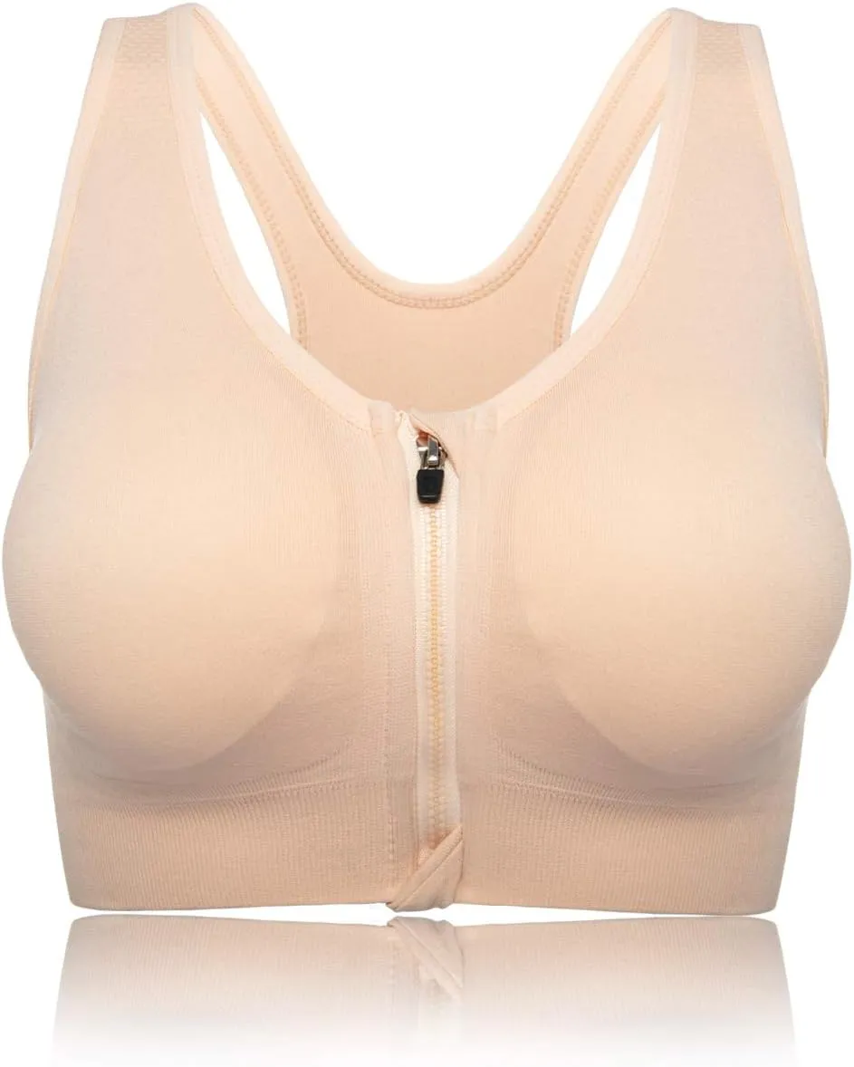 Women's Zip Front Sports Bra Wireless Post-Surgery Bra Active Yoga Sports Bras