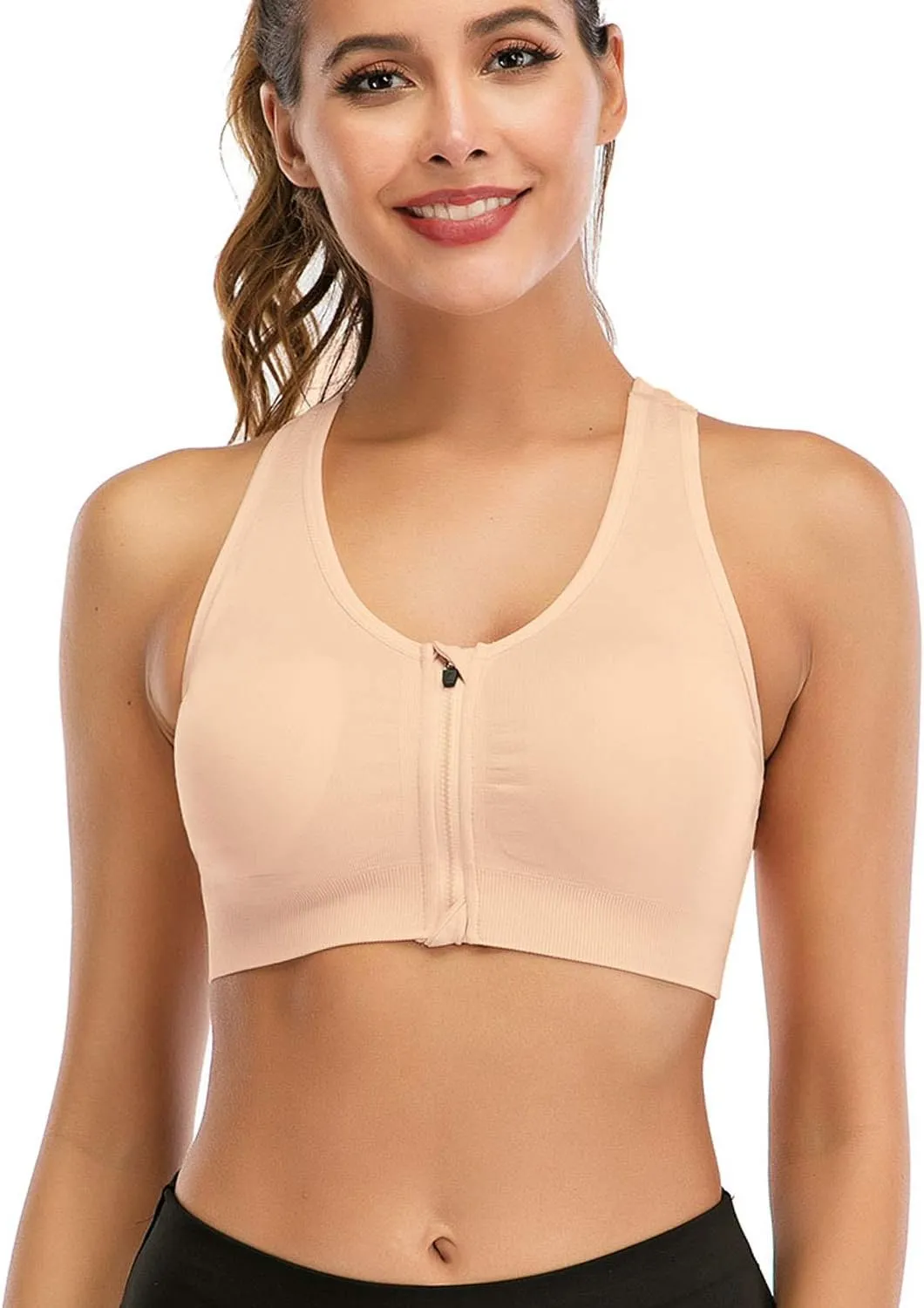 Women's Zip Front Sports Bra Wireless Post-Surgery Bra Active Yoga Sports Bras