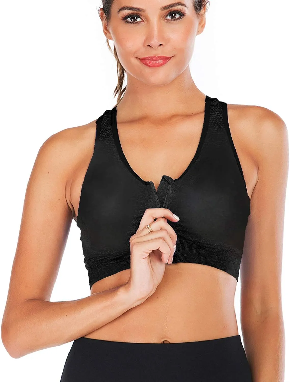Women's Zip Front Sports Bra Wireless Post-Surgery Bra Active Yoga Sports Bras