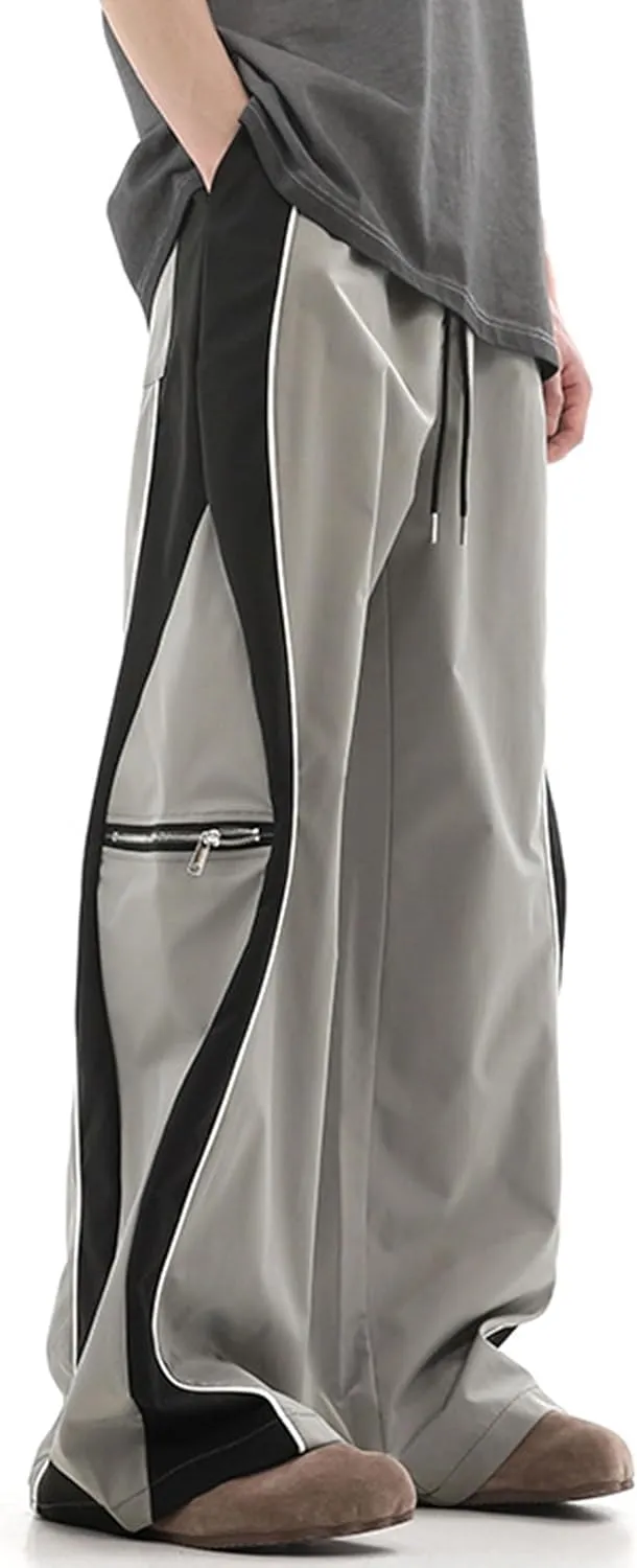 Y2k Track Pants Men Baggy Sweatpants Hip Hop Striped Pants Wide Leg Parachute Pants Streetwear