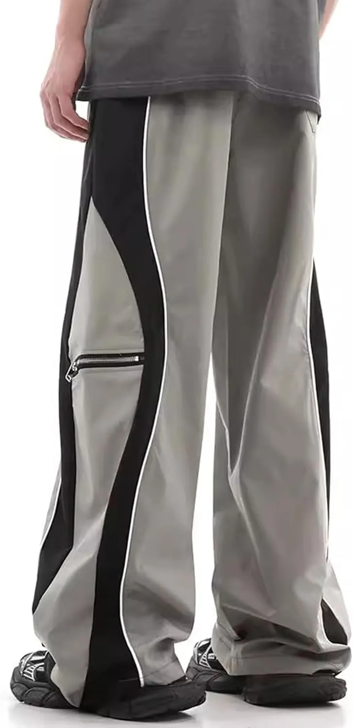 Y2k Track Pants Men Baggy Sweatpants Hip Hop Striped Pants Wide Leg Parachute Pants Streetwear