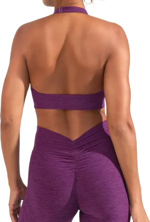 YEOREO Women's Sports Bra Backless Sports Bra Crush Halter Sport Bra Padded Workout Yoga Top