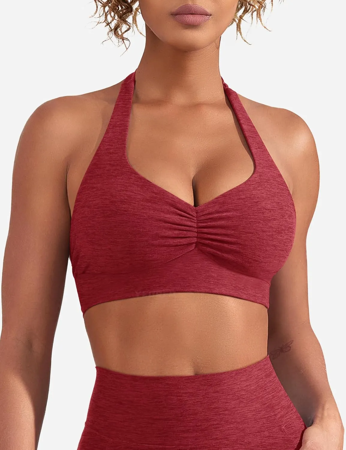 YEOREO Women's Sports Bra Backless Sports Bra Crush Halter Sport Bra Padded Workout Yoga Top