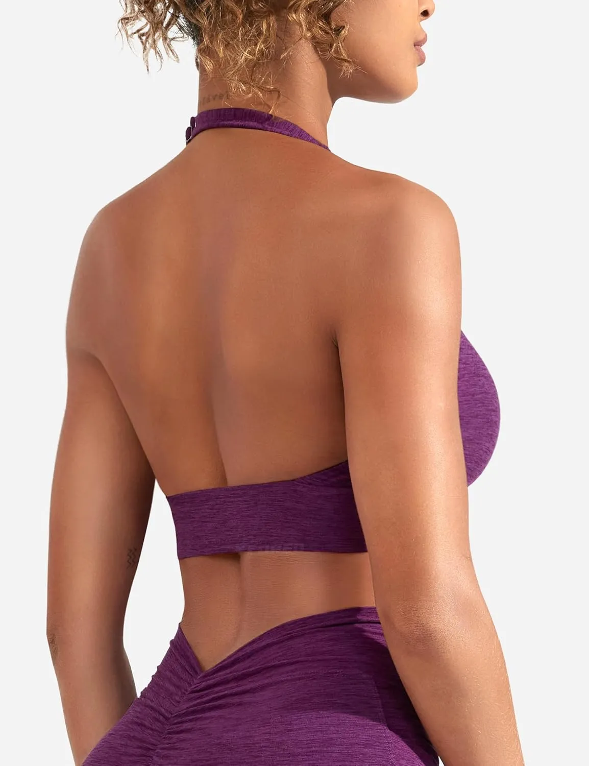 YEOREO Women's Sports Bra Backless Sports Bra Crush Halter Sport Bra Padded Workout Yoga Top