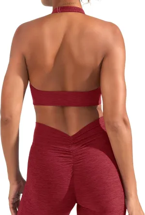 YEOREO Women's Sports Bra Backless Sports Bra Crush Halter Sport Bra Padded Workout Yoga Top