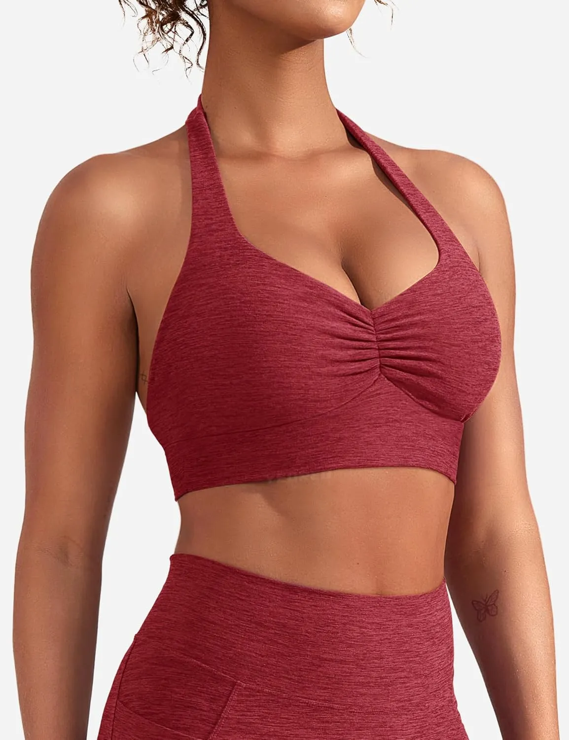 YEOREO Women's Sports Bra Backless Sports Bra Crush Halter Sport Bra Padded Workout Yoga Top
