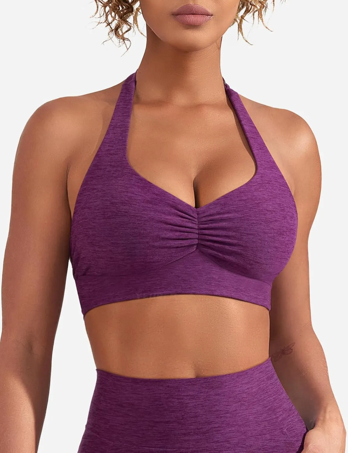 YEOREO Women's Sports Bra Backless Sports Bra Crush Halter Sport Bra Padded Workout Yoga Top