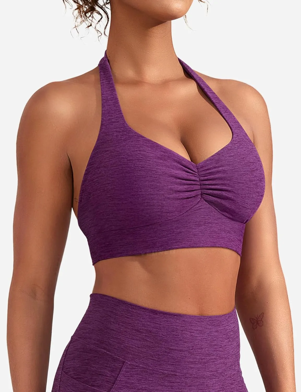 YEOREO Women's Sports Bra Backless Sports Bra Crush Halter Sport Bra Padded Workout Yoga Top