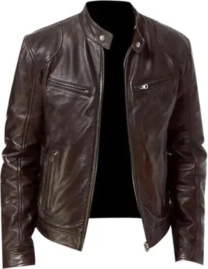 Ymosrh Fashion Jackets for Men Autumn and Winter Men's Casual Solid Color Long-Sleeved Slim Leather Mens Jackets